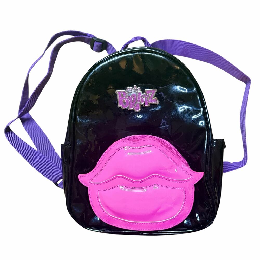 Bratz Girls Patent Leather Mini Backpack Lips Hot Pink Black